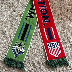 Sounders FC and USA reversible 60” Soccer Scarf, good condition